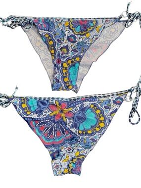 Body Glove Colorful Floral Brasilia Tie Side Cheeky Bikini Bottom (M)